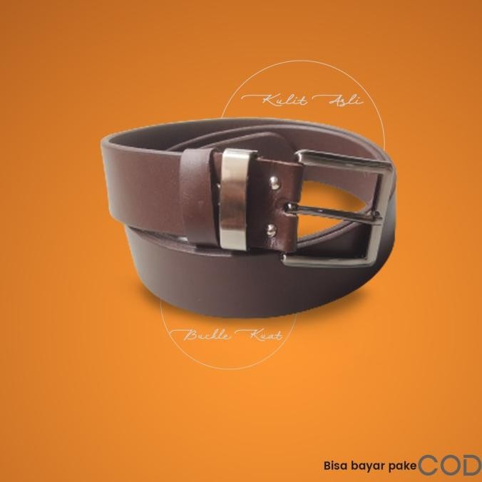 new  sabuk ikat pinggang pria kulit asli warna coklat - gesper