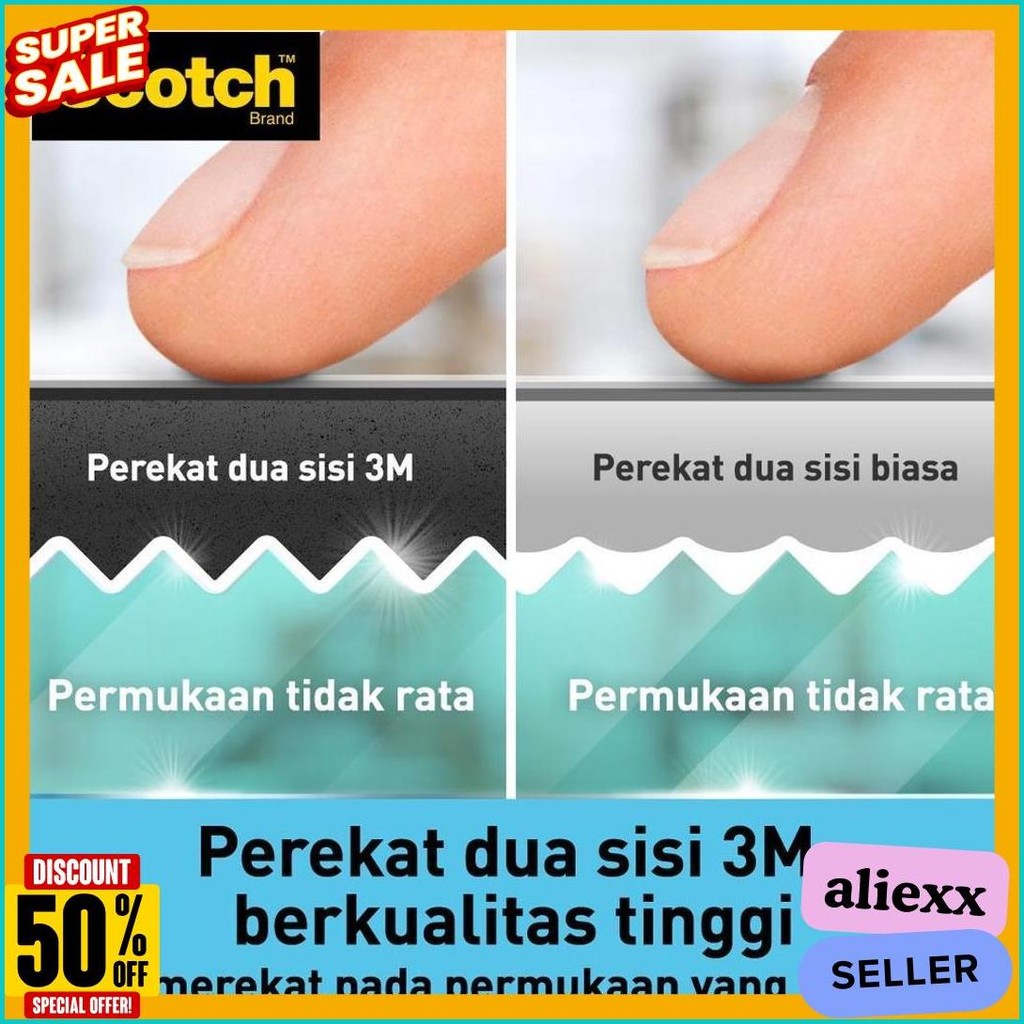 

3M Scotch Double Sided-Mounting Tape, Menahan Hingga 3.3Kg, 1 Pc, Transparan, Untuk Pengunaan Dalam Ruangan Diskon