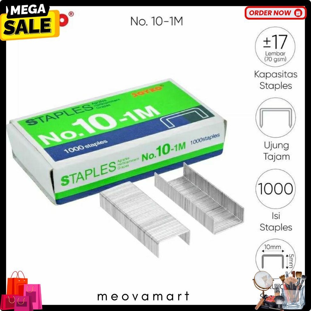 

( 1 Dus = 20 Pak Kecil ) 10-1M Staples Steples Isi Stapler Stepler Neces Joyko No. 10 - 1M Kecil Flash Sale! Diskon Hingga 70%