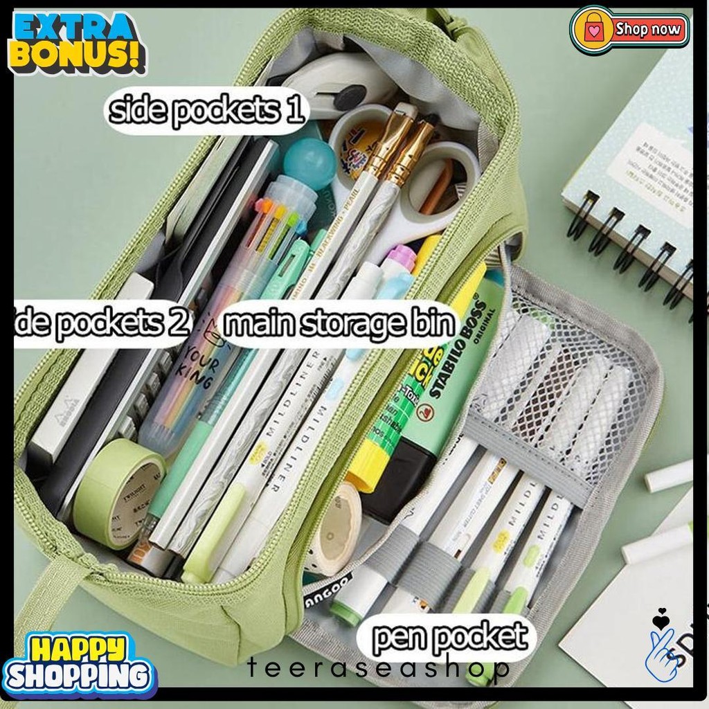 

[Cod] Angoo Super Large Capacity Pencil Case Kawaii Korean Pencil Cases Aesthetic Stationery Office Desk Storage Bag For Girls School Supplies Diskon Setengah Harga