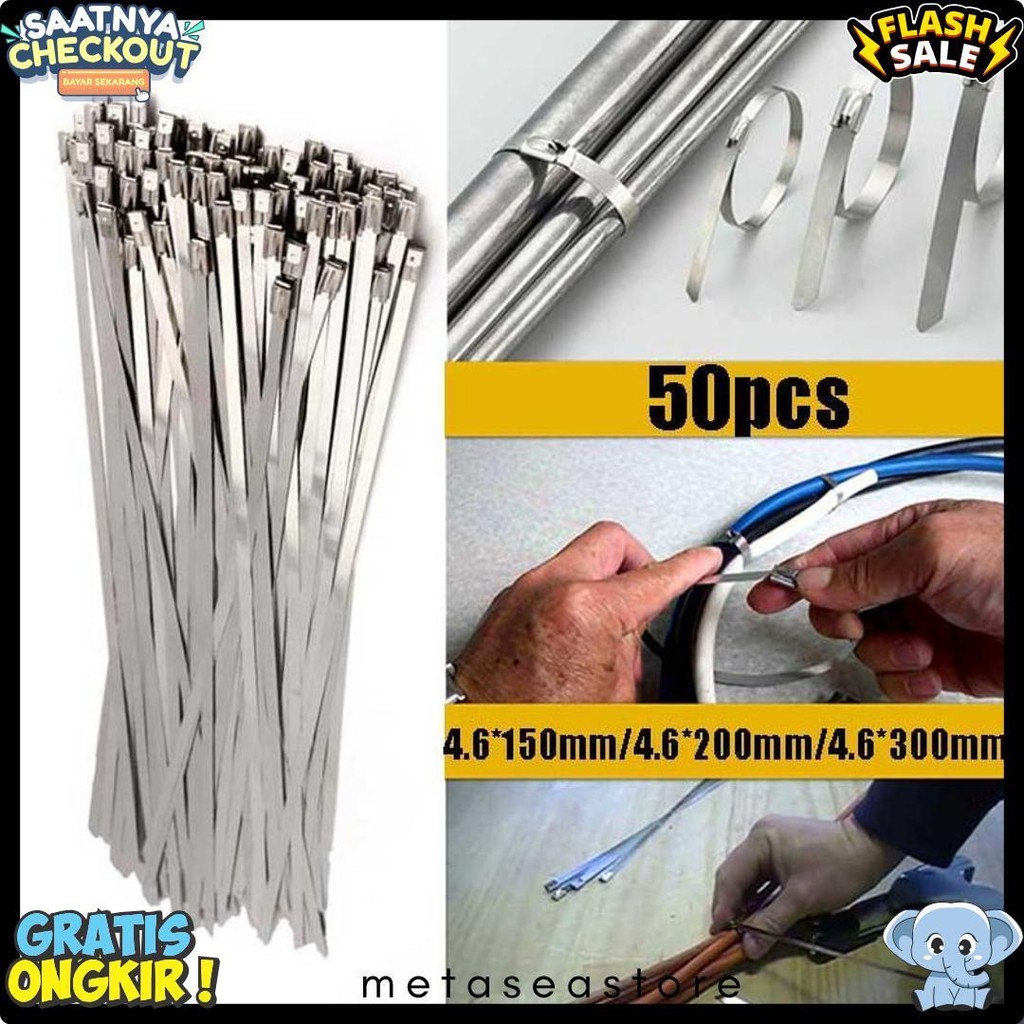 

50Pcs 15/20/30Cm Kabel Ties Stainless Steel Cable Ties Kabel Tis Steel 304 Diskon