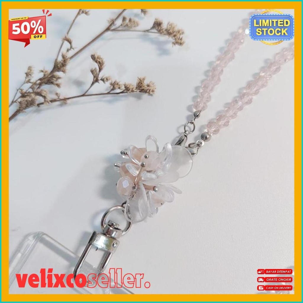 

[Lalaluna] Lanyard Crystal Beads Aesthetic | Gantungan Id Card Kantor - Bloom Diskon
