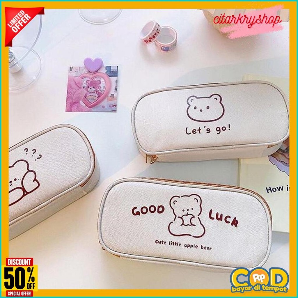 

[Miloli] Kotak Pensil Bear Cartoon Kanvas Minimalis Aesthetic Korean Style Stationery - F0204 Terlaris! Produk Ini Banyak Dicari