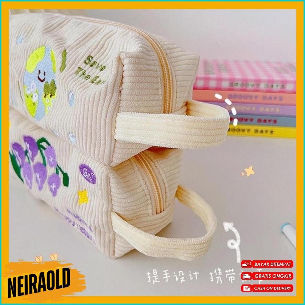 

Kensho Pouch Aesthetic Kain Corduroy Handle Lucu Import / Kotak Pensil Kain / Tempat Makeup / Cute Diskon