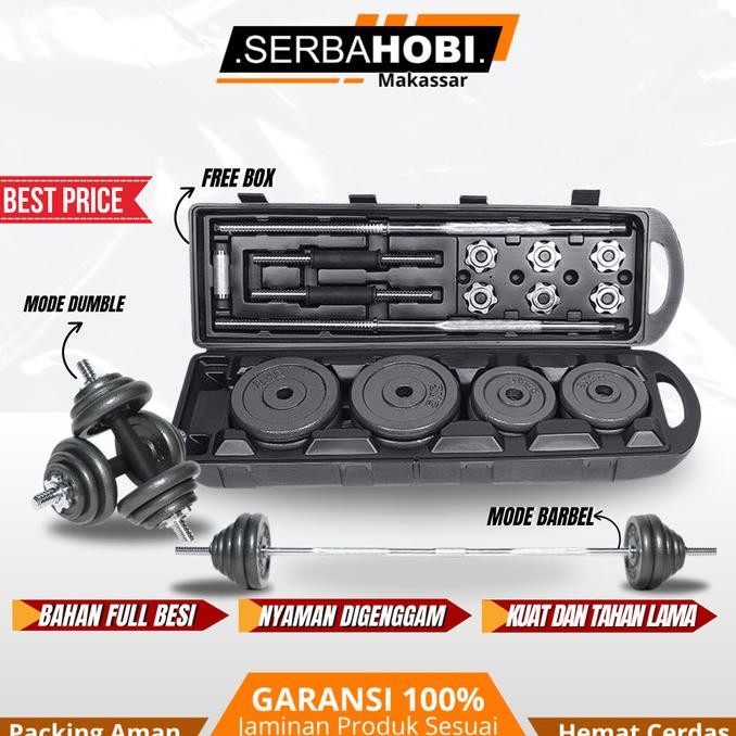 best seller] Dumble Dumbell Dumbel Barbel Set Barbel 2 in 1 PVC / Barbel Box Besi / 20kg / 30kg / 40