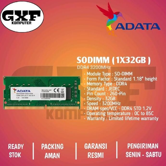 ADATA SODIMM DDR4 3200MHZ 32GB - SINGLE CHANNEL 1904T