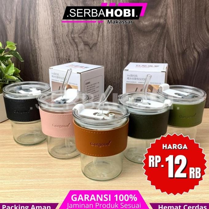 ~^~^~^] Gelas Tumbler Kaca Aesthetic / Gelas Kaca Dengan Sedotan
