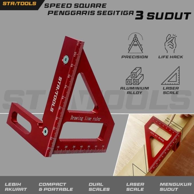 

BEBAS ONGKIR - Speed Square - Penggaris Sudut Siku Segitiga - 2 sisi - Penggaris Multi angle 90 derajat