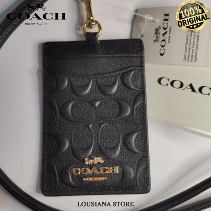

TERLARIS - ID LANYARD IN SIGNATURE LEATHER DEBOSSED BLACK GOLD