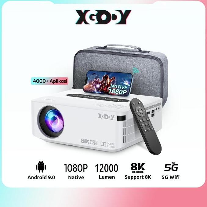 Xgody X1 Smart Proyektor Android9.0 2+16Gb 4K 460 Ansi Lumens Dolby Wifi5 Bluetooth Projector