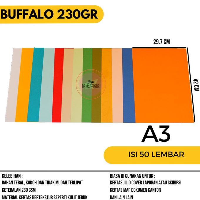 

TERMURAH - Kertas Buffalo 230 Gsm ukuran A3 (29.7 cm x 42 cm) isi 50 lembar