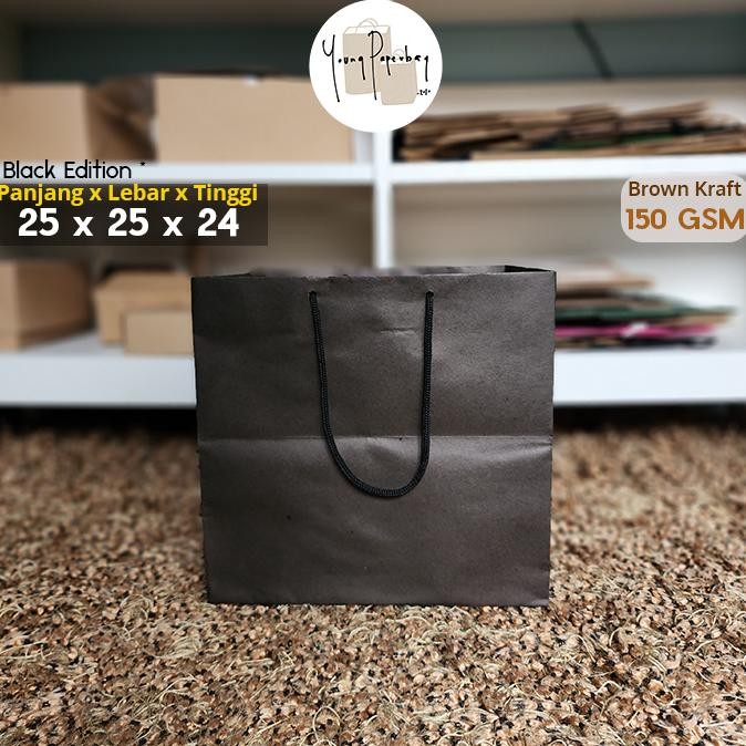 

fx-76 Paper Bag/Tas Kertas Paperbag HITAM Polos Uk. 25 x 25 x 24 Brown Kraft (1 lsn) Murah
