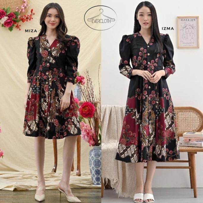 Evercloth Izma Miza Gamis Batik Dress Batik Wanita Lengan Panjang ZAK