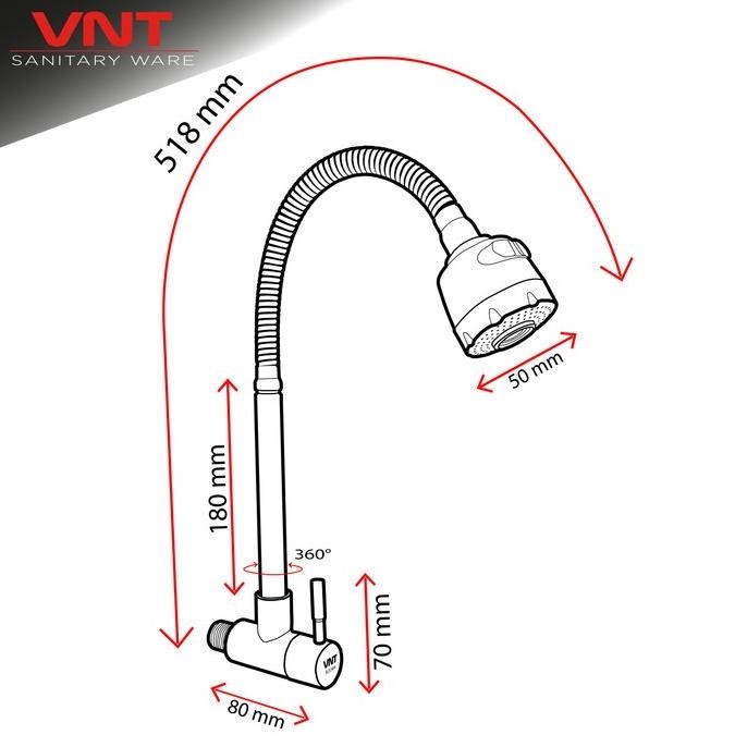 VNT Kran Cuci Piring Flexible Stainless Keran Air Sink Dapur Tembok