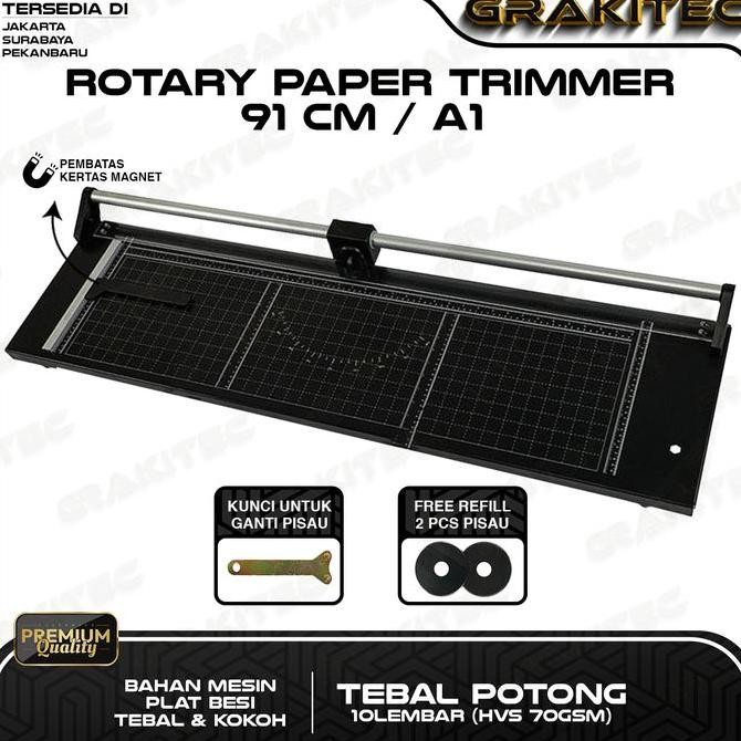 

GRAKITEC ROTARY PAPER CUTTER TRIMMER A1 / 91 CM / 36 INCH - ALAT POTONG / PEMOTONG KERTAS HVS, KERTAS FOTO PHOTO GLOSSY, STICKER, ART PAPER, A1, A2, A3, A4, A5, A6, PAS PHOTO