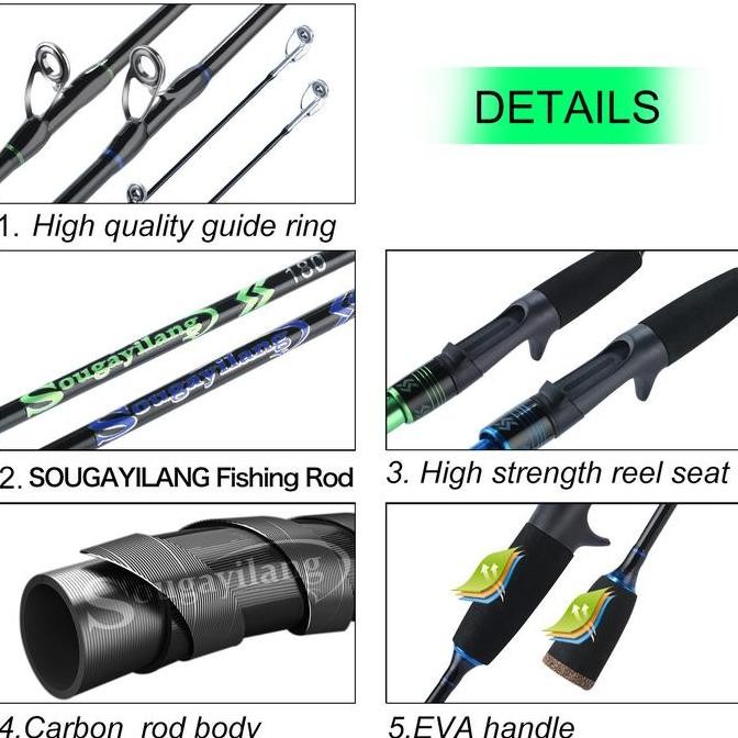 Murah Sougayilang Joran Pancing Metal 1.8M 2.1M Casting/Spinning Karbon Fiber 2 Section Max Drag 6Kg