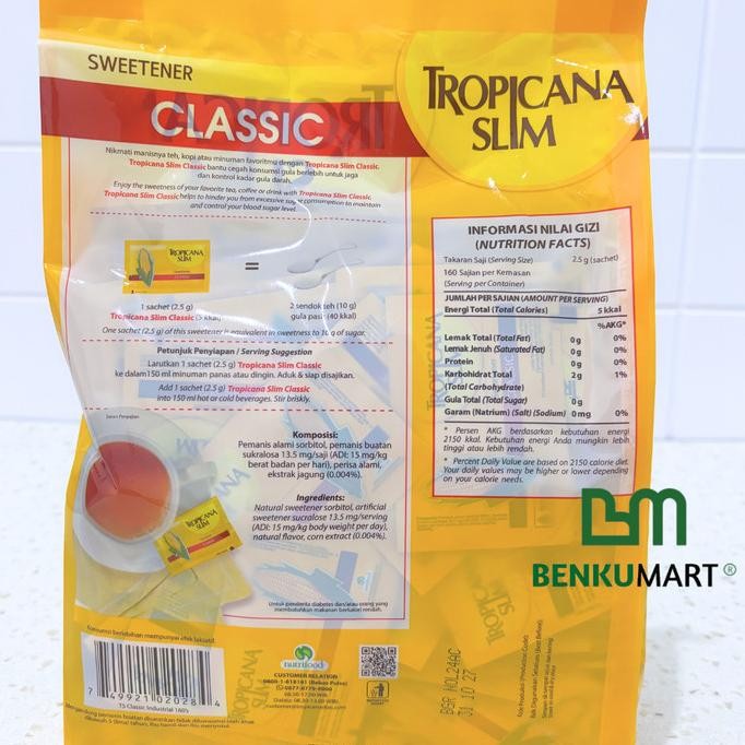 

Tropicana Slim CLASSIC Sweetener 160 sch x 2,5 gr murah