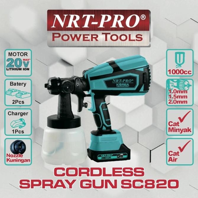 Nrt Pro Sc 820 Dc Cordless Spray Gun Baterai / Nozzle Kuningan New Stok