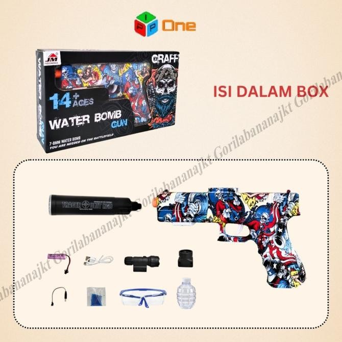 Mainan watergel handgun electric glow in the darkwithlaser murah
