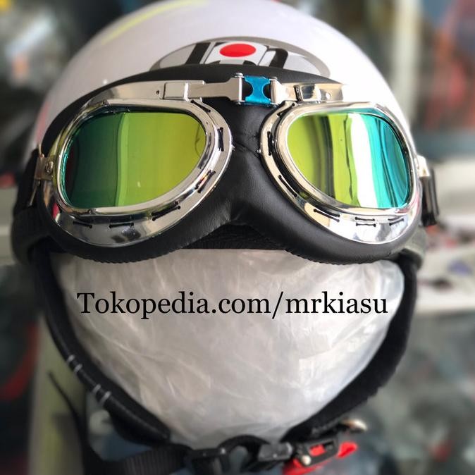 Sale Helm Retro Half Batok Kulit Bogo Jadul Harley + Kacamata Retro