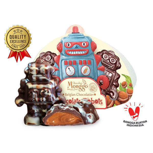 

Chocolate Monggo | Robot Praline 3x17g| Hazelnut Praliné & Dark White Chocolate | Coklat Mainan Anak Robots