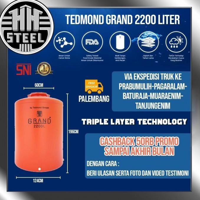 ] Tangki tanki Tandon Toren air Tedmon Tedmond Grand SNI 2200 Liter ORI