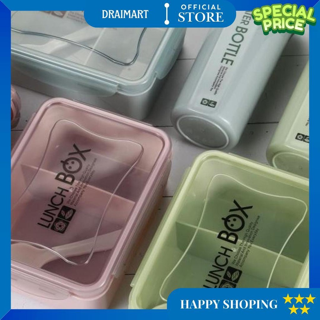 Lunch Box Set / Kotak Bekal Set / Kotak Nasi Set Free Botol Minum & Sendok 8216 500Ml D Cod