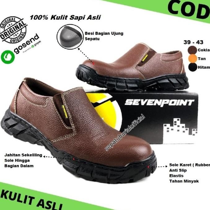 Sepatu Safety Kulit Sapi Asli Slip On Original Septi Pria Ujung Besi New Stok