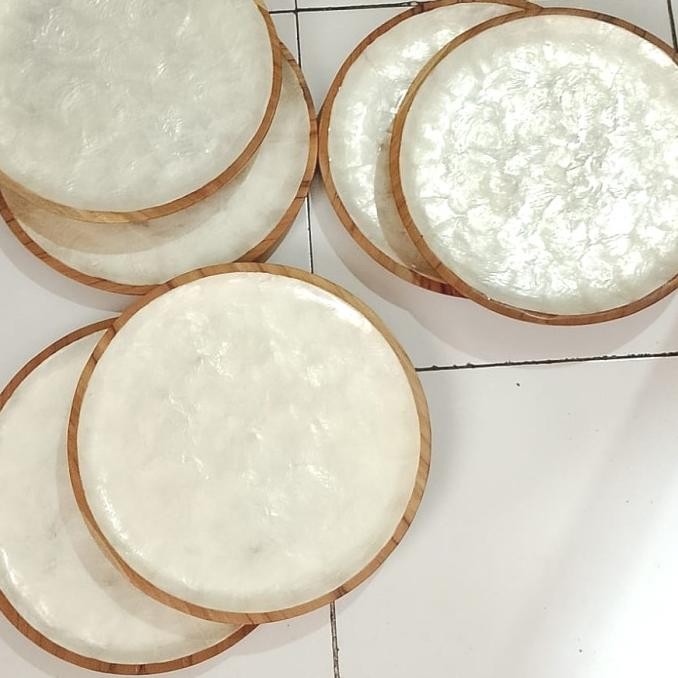 *#*#*#] Piring Kayu Bulat Lapis Kerang, Piring Saji, Serving Plate Aesthetic