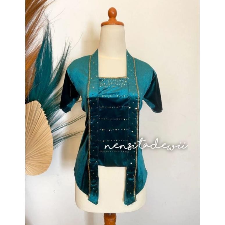Diskon Kebaya Lengan Pendek - Payet, Model Kutubaru | Warna Hijau Botol Murah