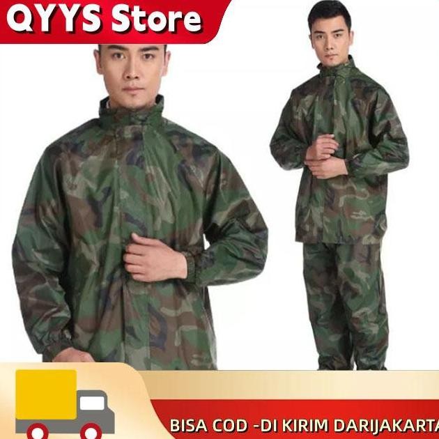 HARGA DISC - Jas Hujan Loreng Army Raincoat Campuran PVC Parasit Dan Nilon Tebal Setelan Jas Hujan P