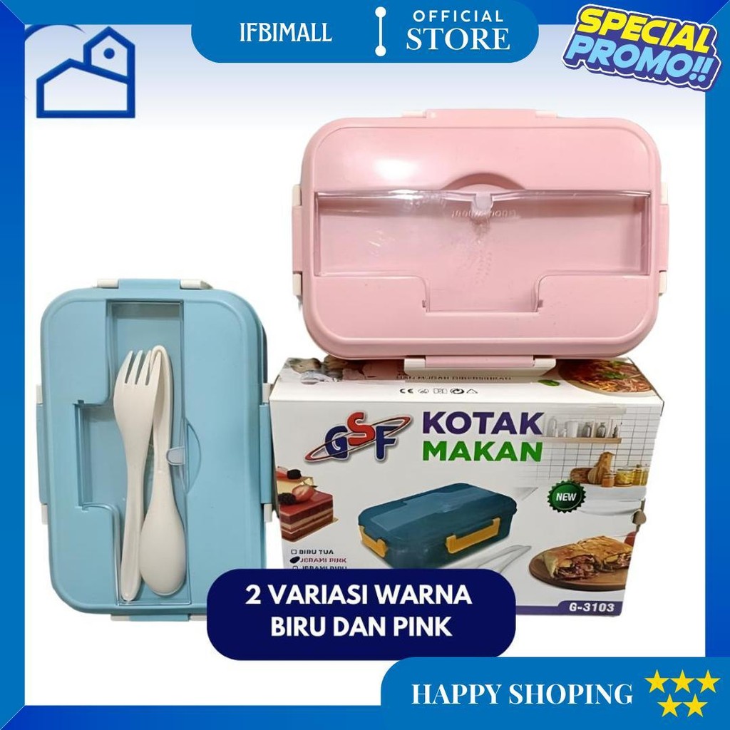 Lunch Box Set Kotak Makan Bekal 1L Free Sendok Garpu Set 31003 No Box D Promo 4.4