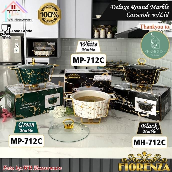 Bisa Grab Fiorenza Wadah Prasmanan Bulat + Tutup Kaca Motif Marble / Warmer 712C