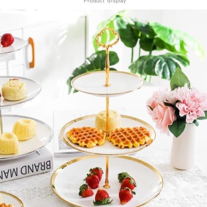 Grosir Royal Three Layer Cake Or Fruit Plate Tempat Kue 3 Tingkat / Tempat Piring Saji Bertingkat Te