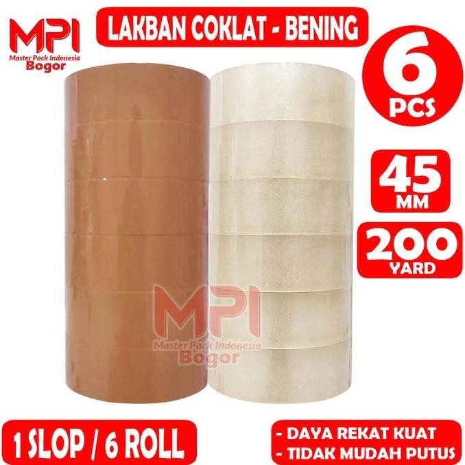 

6 Pcs - Lakban Coklat - Lakban Bening Mpi 45 Mm X 200 Yard / Lakban Packing - Master Pack Indonesia New Stok