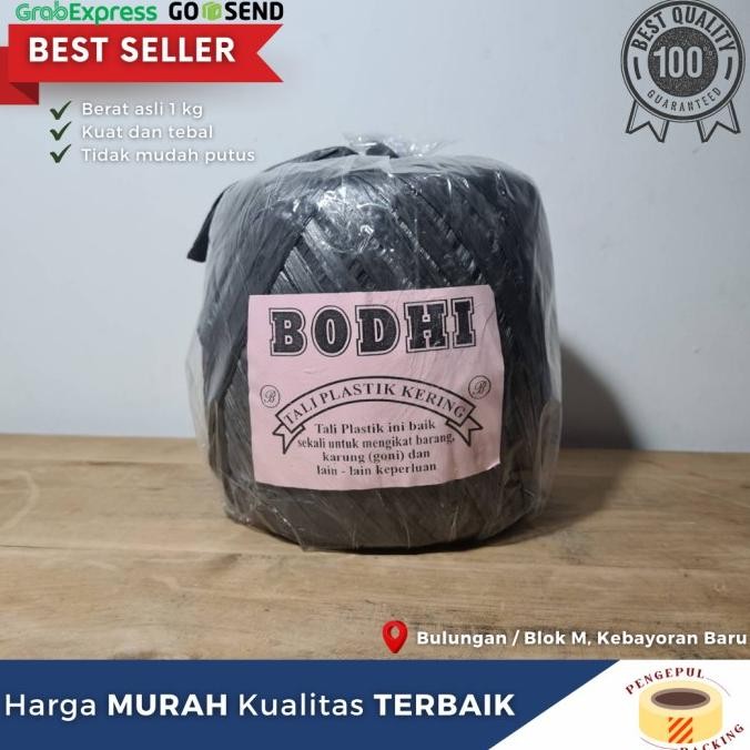 

Tali Plastik Rafia Bodhi Hitam 1 Kg Full 1 Ball Isi 15 Pcs New Stok