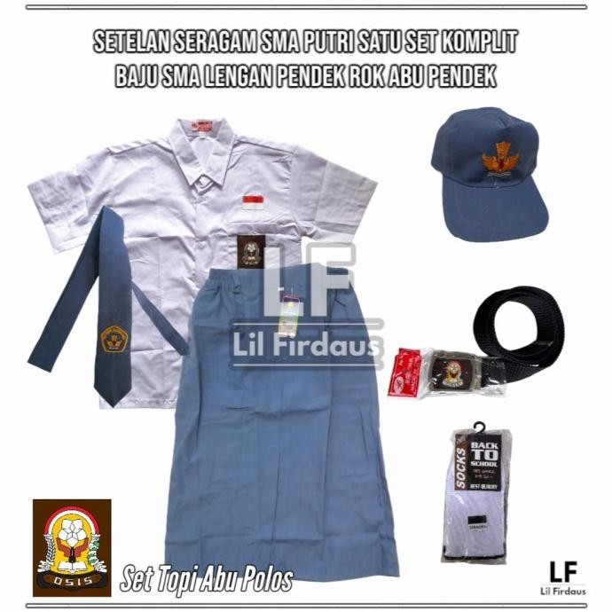 Setelan Seragam SMA Perempuan - Baju SMA Lengan Pendek, Rok Abu Pendek
