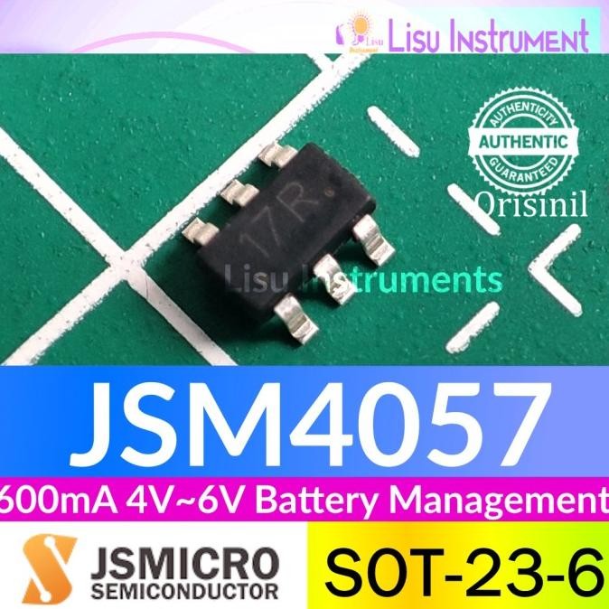 Murah (5) JSM4057 600mA 4V~6V Battery Management 17 4057 TP4057 SOT-23-6L JSMSEMI ORIGINAL lisu992 S