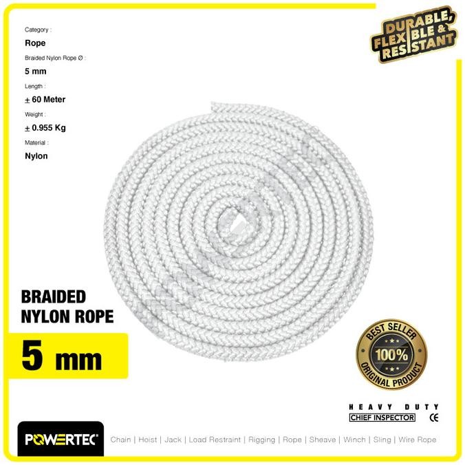 

Tali Nilon Kepang 5Mm X 60M Braided Nylon Rope Powertec New Stok