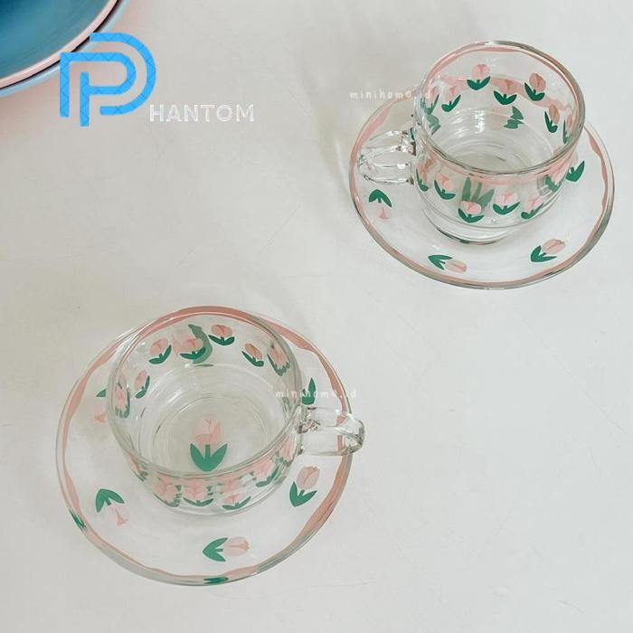 Phantom [Minihome ]Tulle Teacup Cangkir Teh Set Dengan Piring Tatakan Saucer Dessert Plate Piring Ke