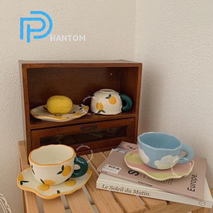 Phantom [Minihome] Dae Teacup Cangkir Teh Set Dengan Piring Tatakan Saucer Dessert Plate Piring Keci