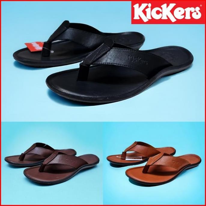 Murah Sandal Jepit Pria Kickers Kulit / Sandal Distro Cowok Kasual / Sandal Lebaran Laki-Laki Trendy