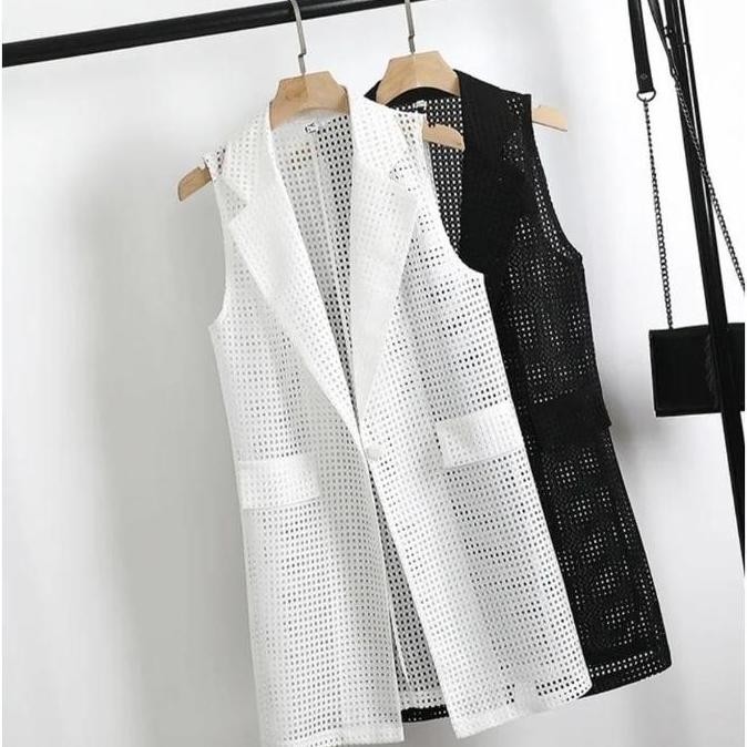 Sale Outer Sleeveless Long Jaring Putih / Blazer Jaring Jala / Harajuku Style