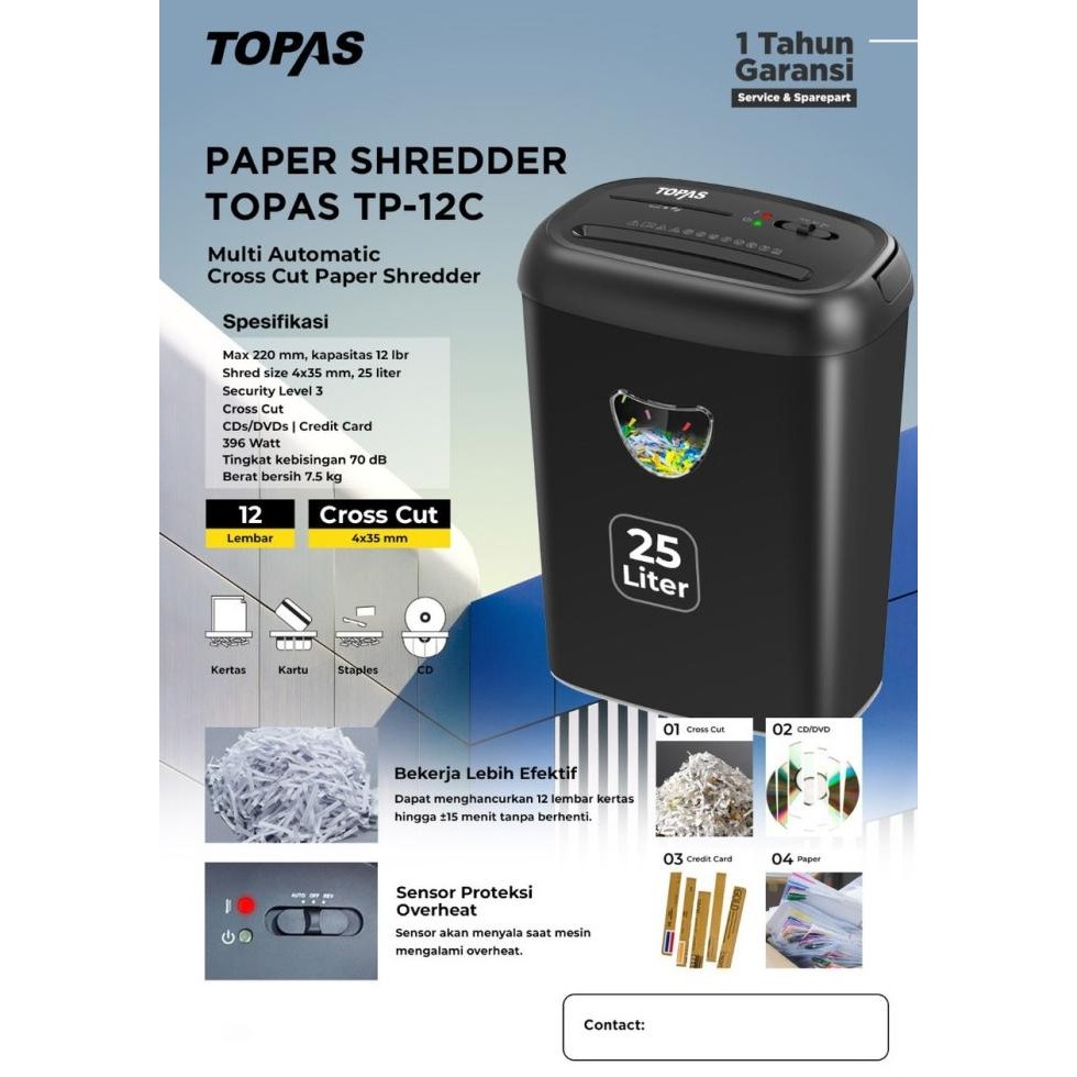

Promo Topas Mesin Penghancur Kertas 25 Liter | Paper Shredder Tp 12 C
