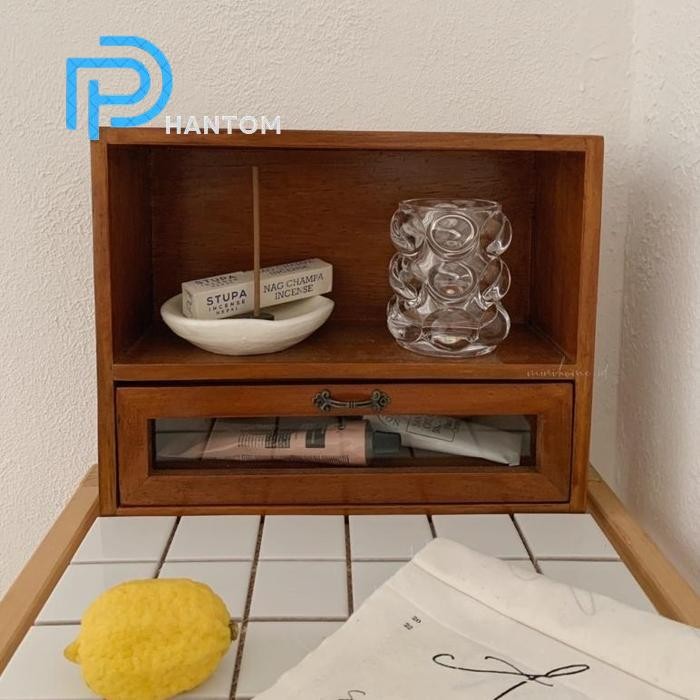 Phantom [Minihome] Vintage Mini Wooden Drawer Laci Kayu Kecil Aesthetic Korean Kabinet Minimalis Ins