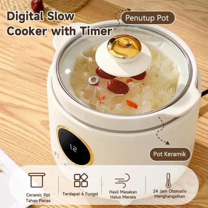Murah Maimeite Slow Cooker 1.5L Alat Masak Makanan Bayi Digital Alat Masak Mpasi Makanan Bayi