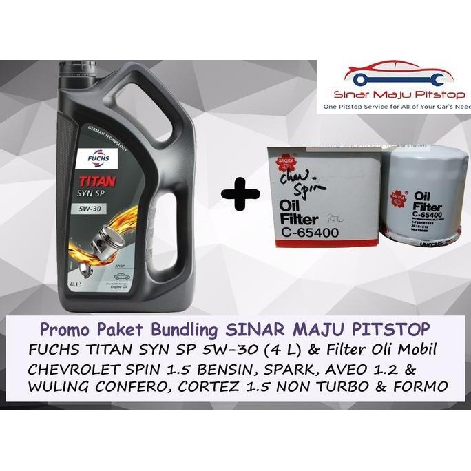 Promo Paket Oli Fuchs Titan Syn Sp Fully Synthetic 5W-30 Galon 4 Liter & Filter Oli Mobil Wuling Con