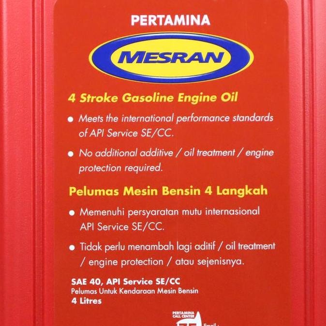 Sale Pertamina Mesran Sae 40 4 Liter Api Se/Cc Oli Mobil Mesin Bensin Pelumas 4 Langkah Original