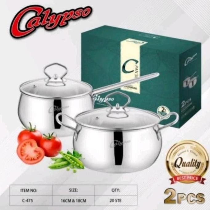Murah Panci Set Calypso 2Pcs Stainless + Tutup Kaca Tebal