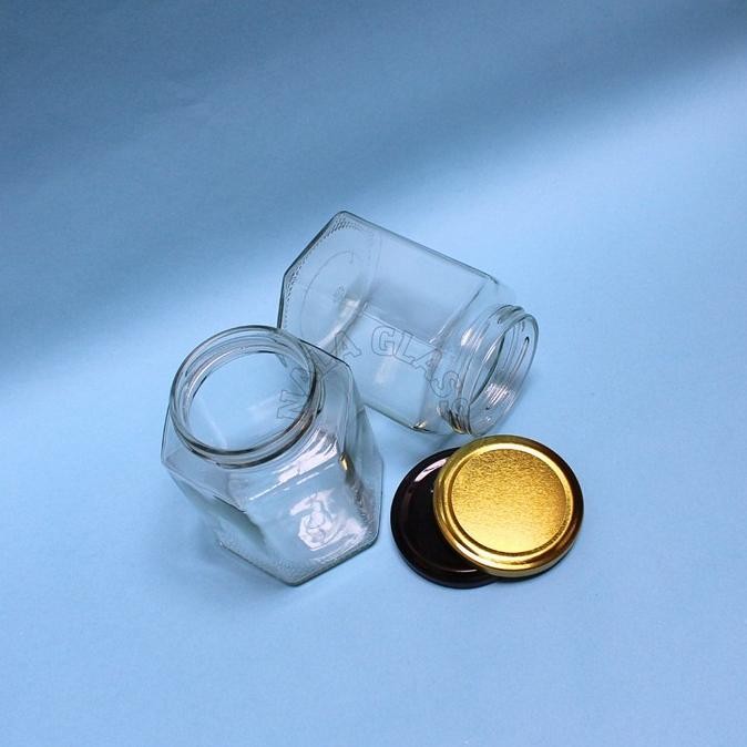JKHX500 botol Hexagonal 500ml / HEXAGONAL jar / botol madu selai kaca